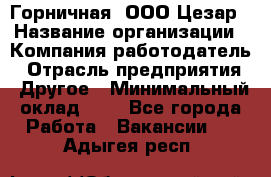 Горничная. ООО Цезар › Название организации ­ Компания-работодатель › Отрасль предприятия ­ Другое › Минимальный оклад ­ 1 - Все города Работа » Вакансии   . Адыгея респ.